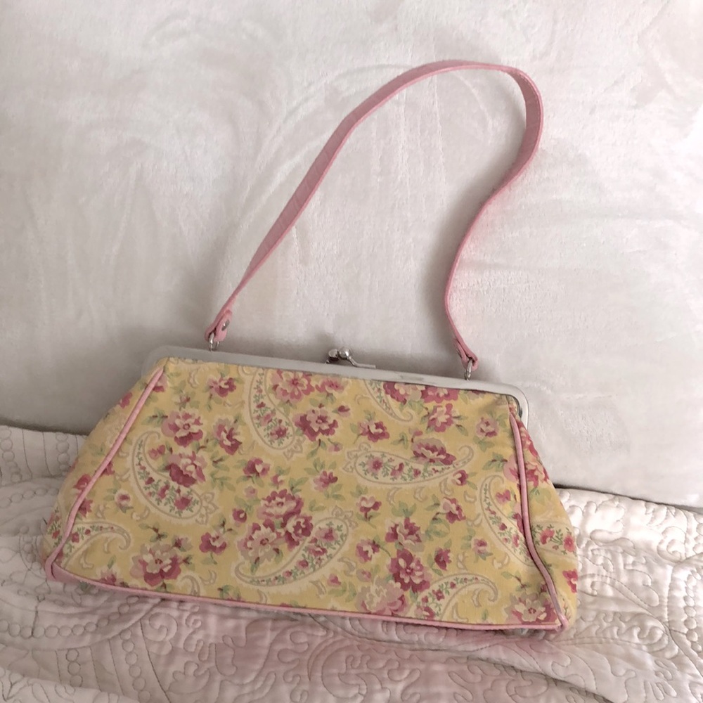 Adorable summer yellow pink floral handbag
